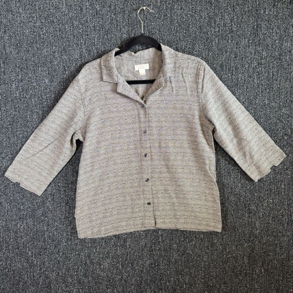 Christopher & Banks Women's Size Large 3/4 Sleeve‎ Button-Down Textured Top Grey